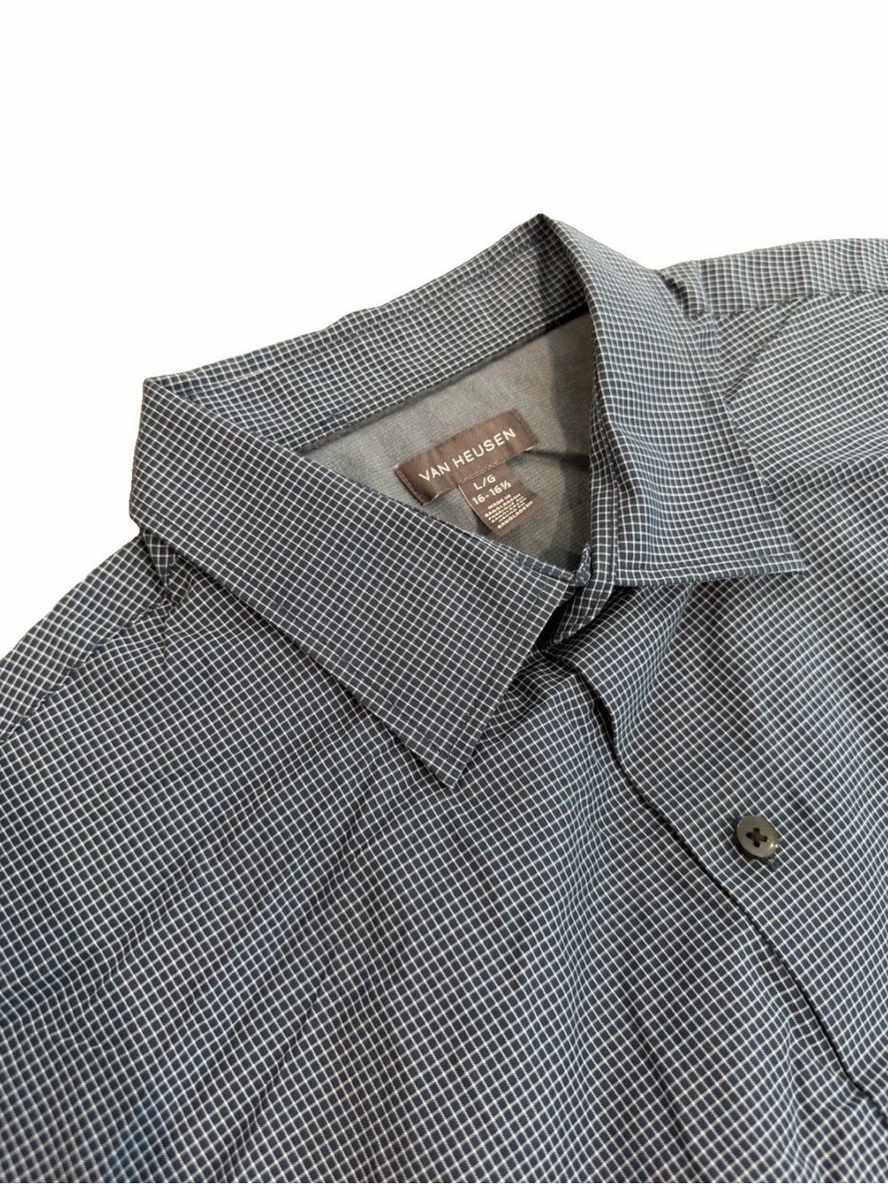 Van Heusen Men's Blue and White Micro-Check Dress Shirt